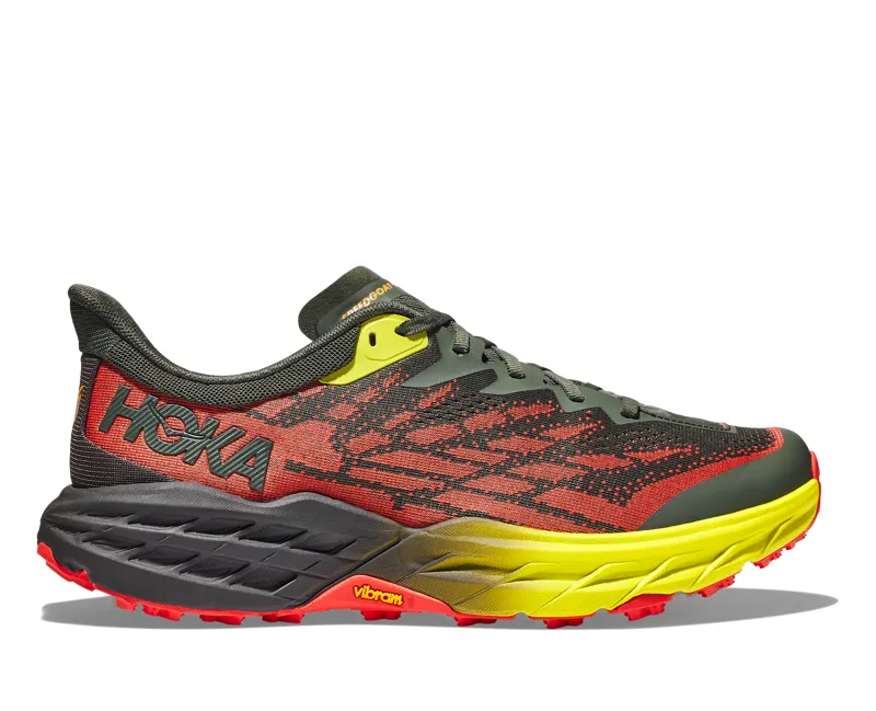 Hoka Speedgoat 5 Trail Running Shoes Mens in Thyme/Fiesta