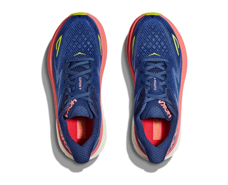 Hoka Clifton 9 Womens in Evening Sky/Coral-1