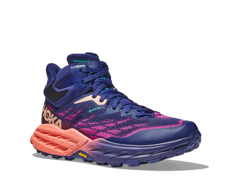 Hoka Speedgoat 5 Mid GTX Womens in Bellwether Blue/Camellia-5