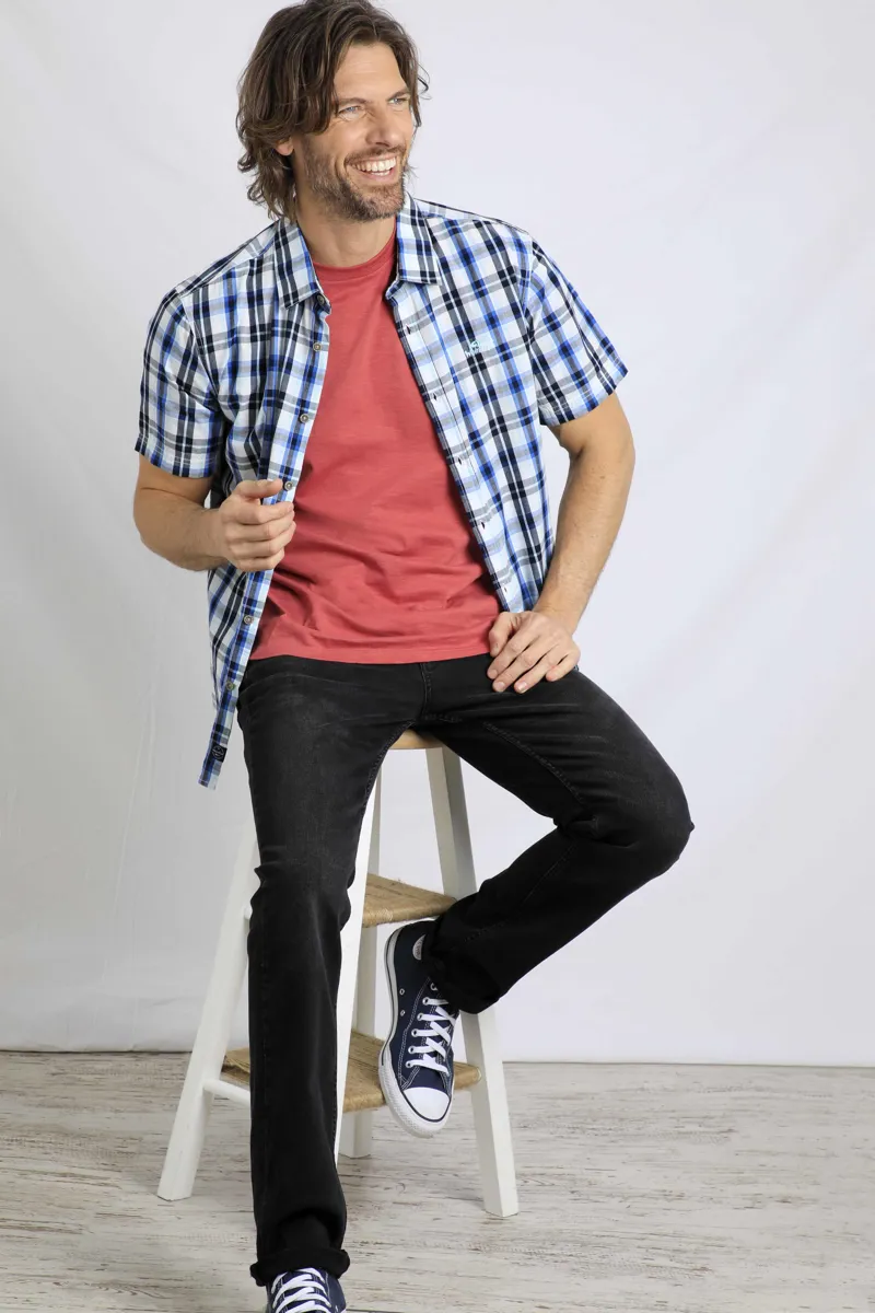 Weird Fish Judd Short Sleeve Check Shirt in Blue Surf-2