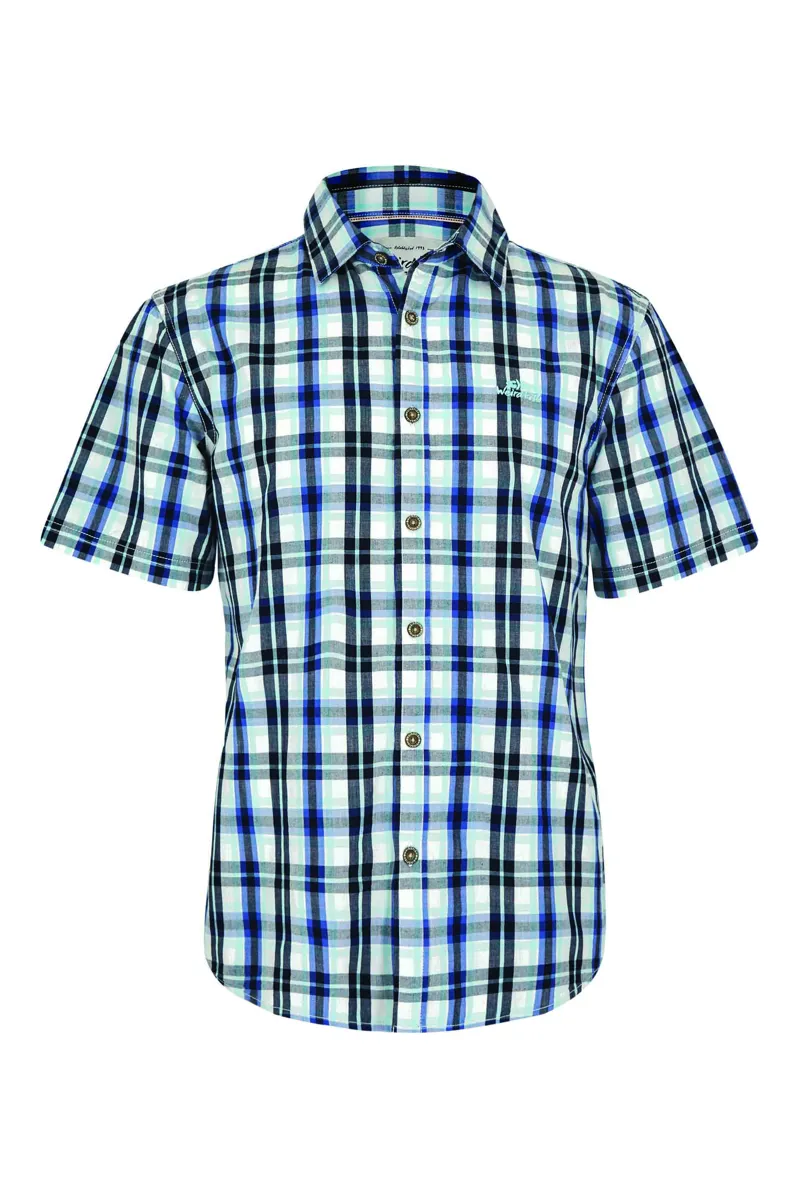 Weird Fish Judd Short Sleeve Check Shirt in Blue Surf
