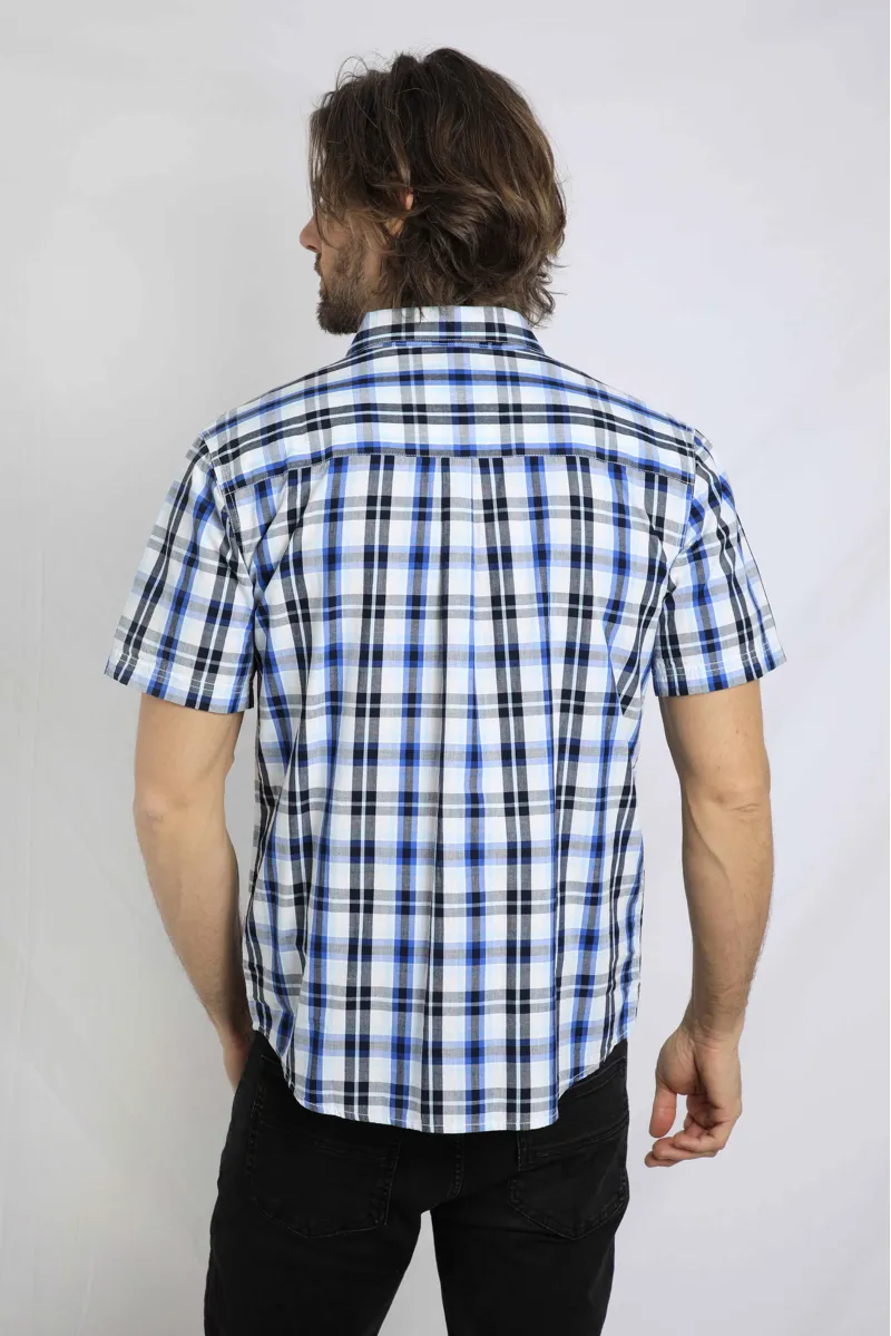 Weird Fish Judd Short Sleeve Check Shirt in Blue Surf-3