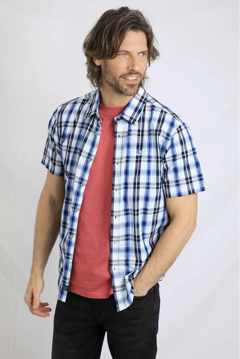 Weird Fish Judd Short Sleeve Check Shirt in Blue Surf-4