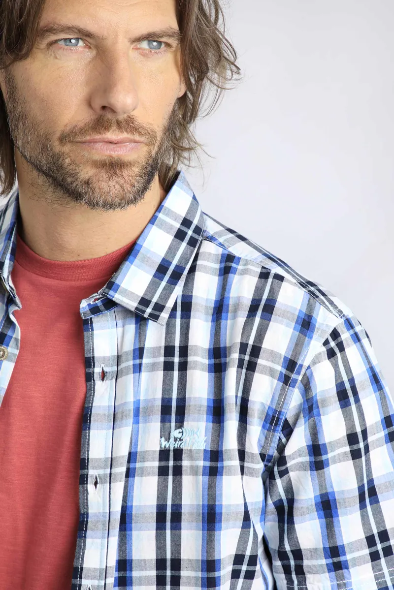 Weird Fish Judd Short Sleeve Check Shirt in Blue Surf-5