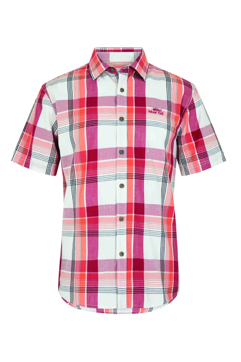 Weird Fish Judd Short Sleeve Check Shirt in Chilli Red