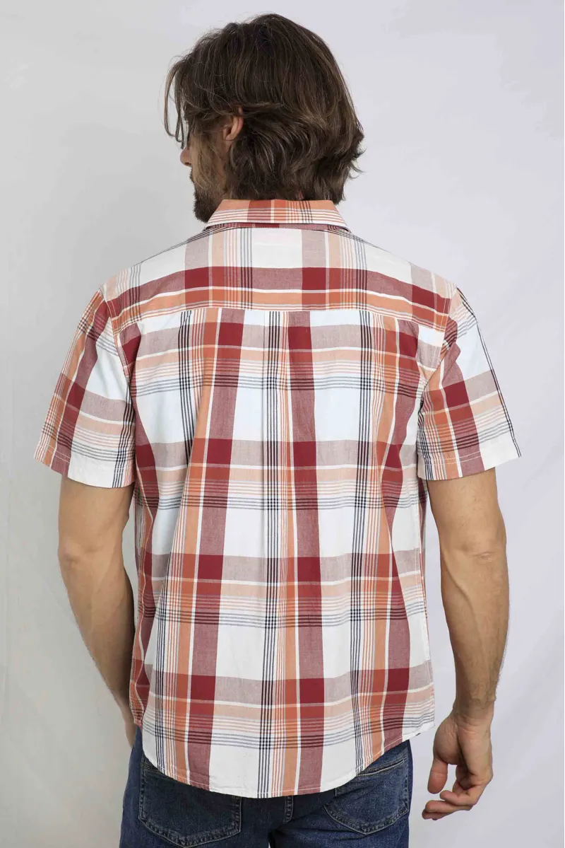 Weird Fish Judd Short Sleeve Check Shirt in Chilli Red-3