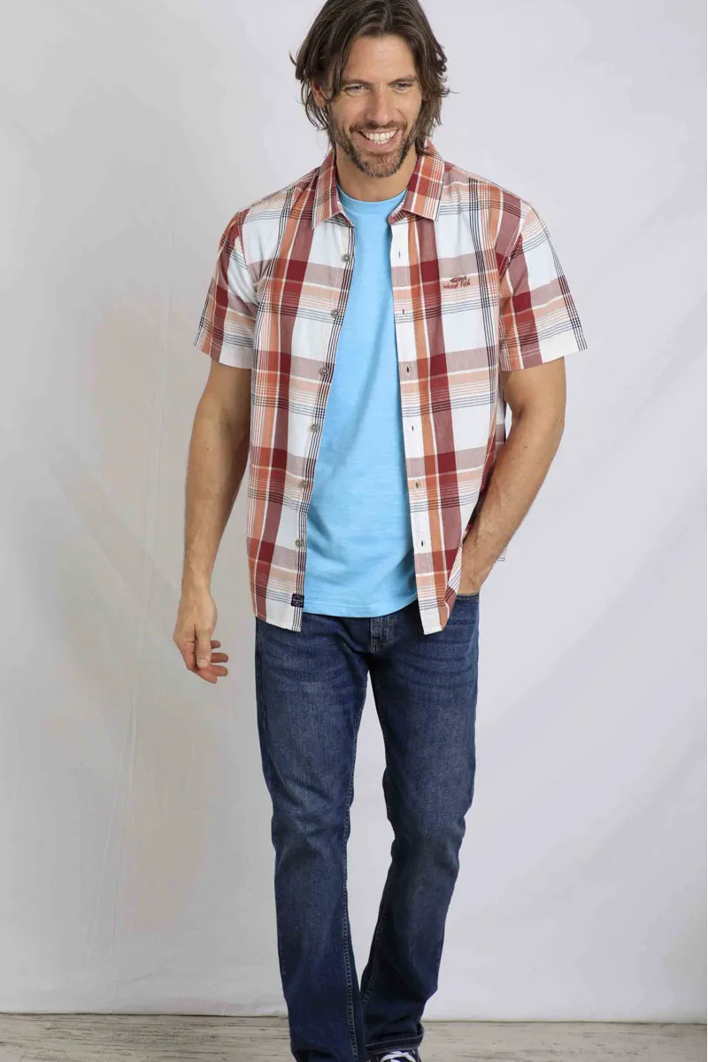 Weird Fish Judd Short Sleeve Check Shirt in Chilli Red-4