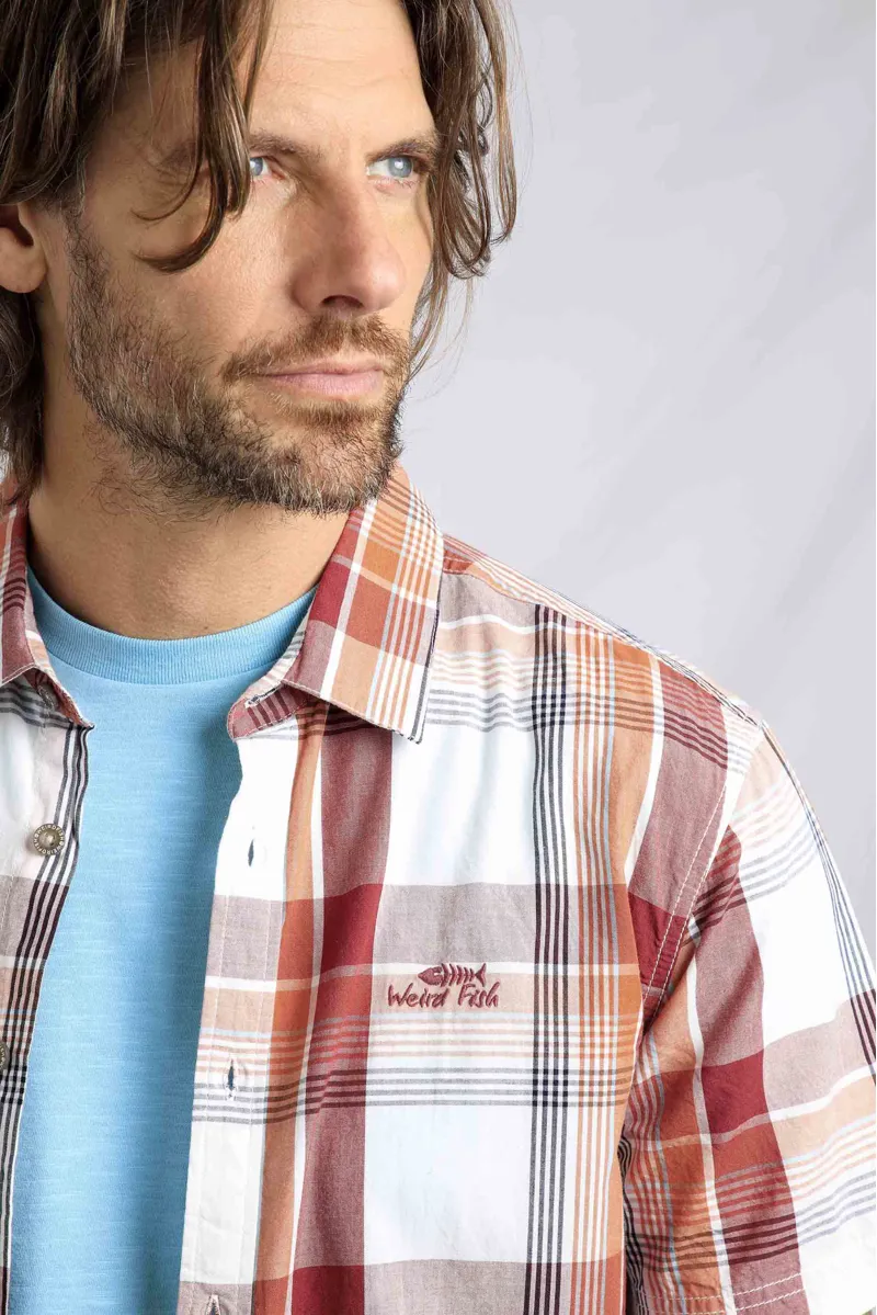 Weird Fish Judd Short Sleeve Check Shirt in Chilli Red-6