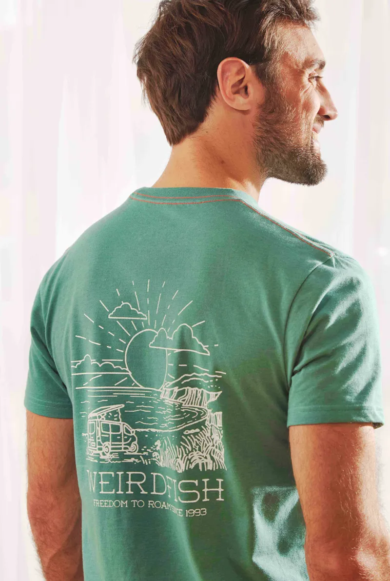 Weird Fish Roamer Eco Graphic Tee Mens in Dark Jade-2