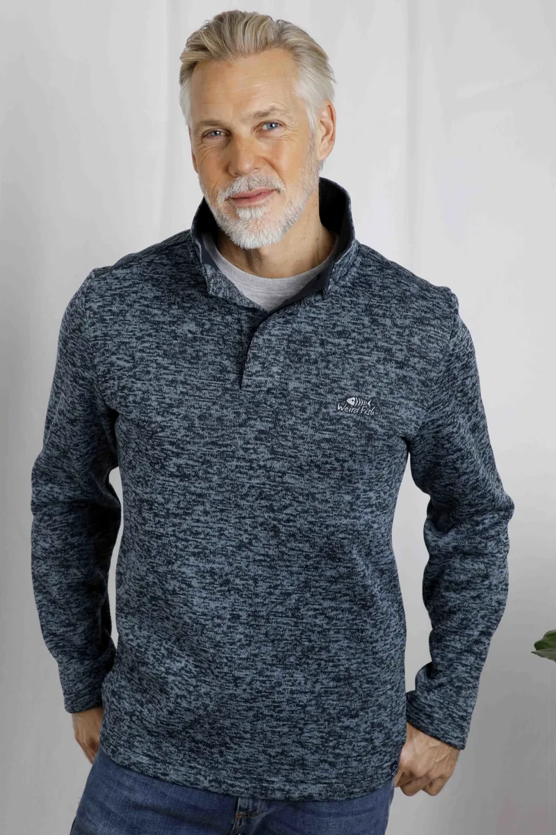 Weird Fish Seataller Recycled Fake Knit Rib Fleece Mens in Navy-4