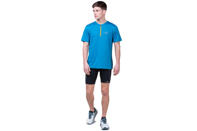 Ronhill Tech 1/2 Zip Short Sleeve Tee Mens in Petrol/Fluo Orange-3
