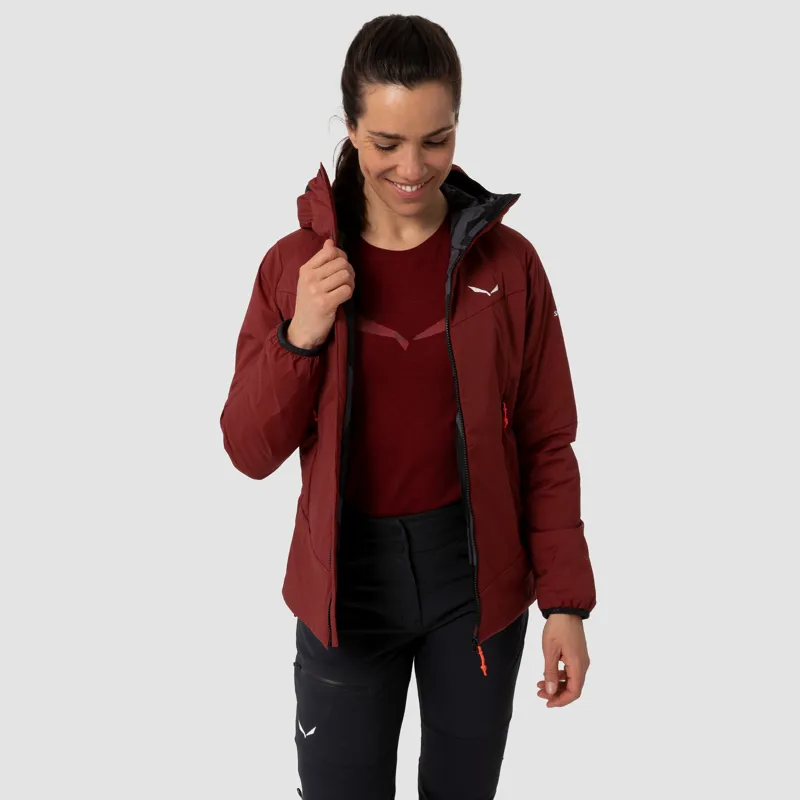 Salewa Ortles Tirolwool Stretch Hooded Jacket Women in Syrah-6