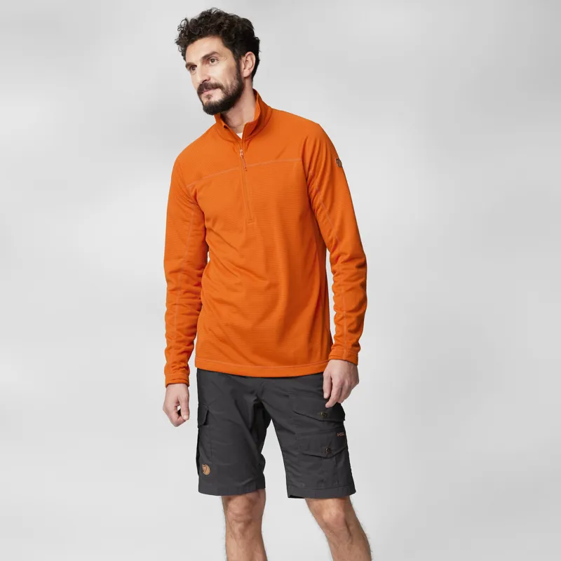 Fjallraven Abisko Lite Fleece Half Zip Mens in Flame Orange-2