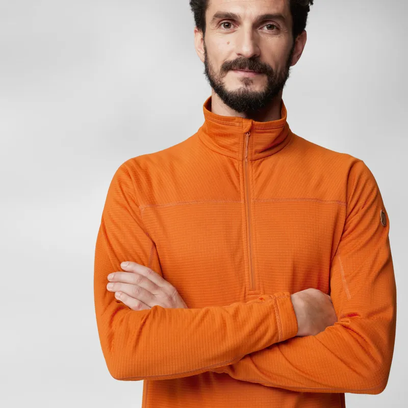 Fjallraven Abisko Lite Fleece Half Zip Mens in Flame Orange-4