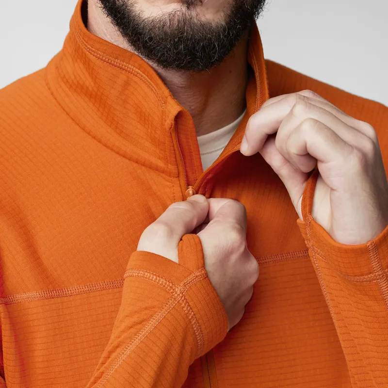 Fjallraven Abisko Lite Fleece Half Zip Mens in Flame Orange-6
