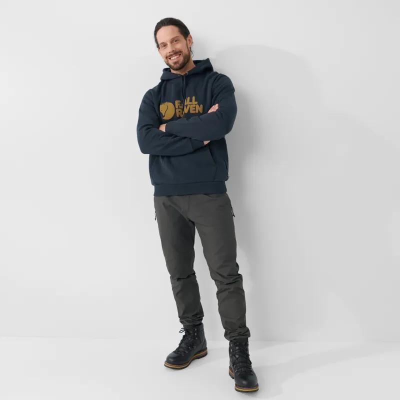 Fjallraven Logo Hoodie Mens in Dark Navy-2