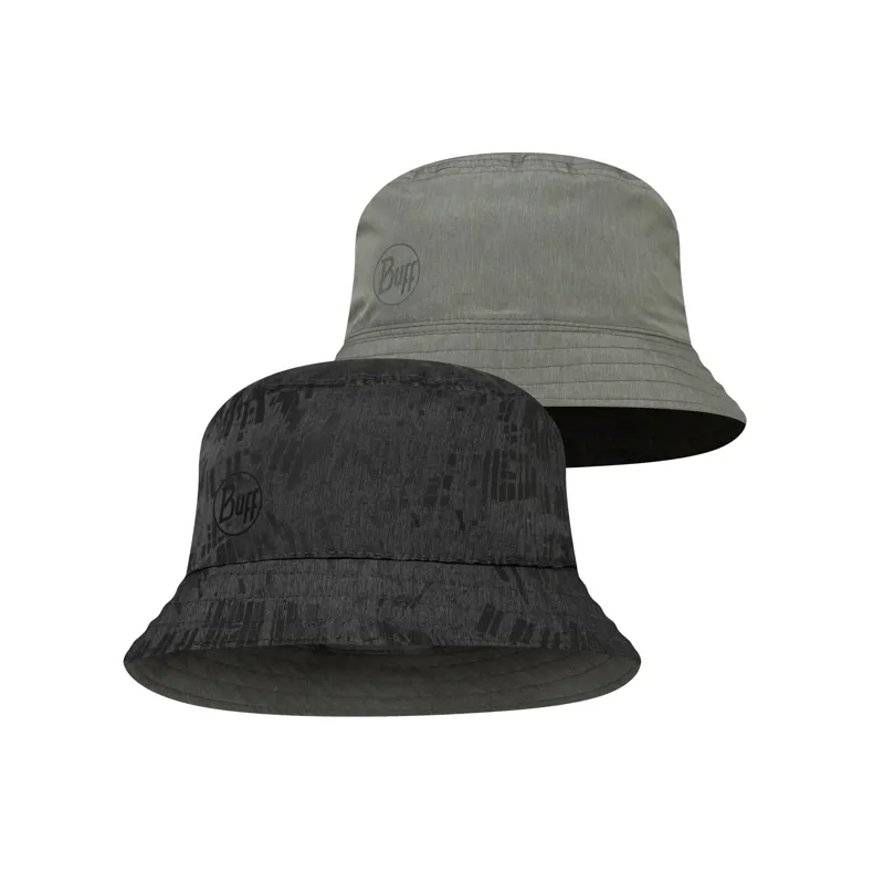 Buff Travel Bucket Hat in Gline Black-Grey Reversible UPF 50+