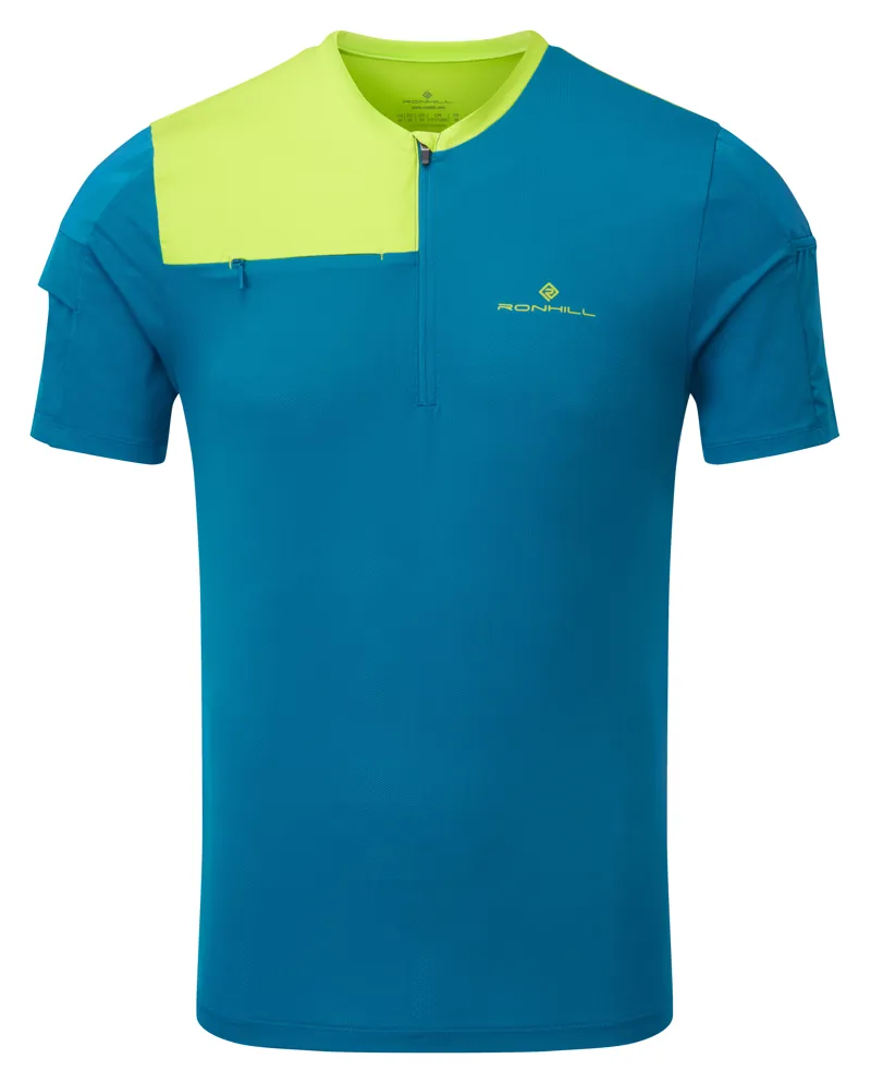 Ronhill Tech Ultra 1/2 Zip Tee Mens in Prussian Blue/Acid Lime