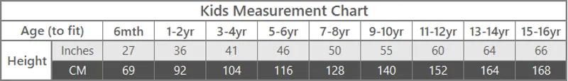 Keela Kids Size Chart