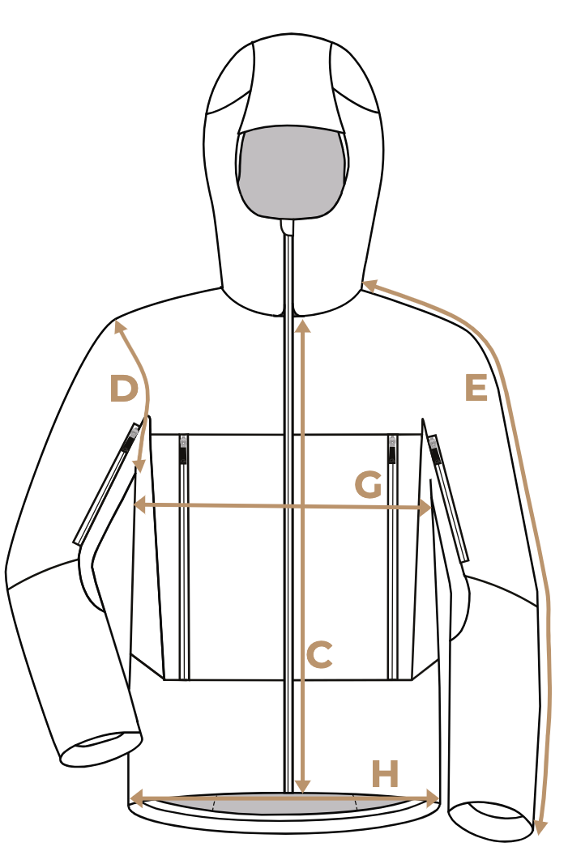 paramo mens caminata jacket size guide front