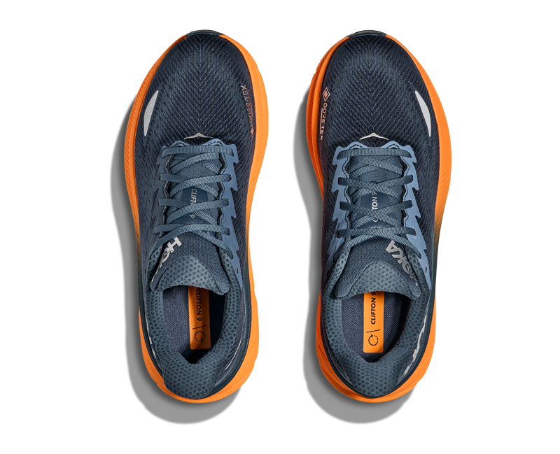 Hoka Clifton 9 GTX Mens in Stormy Skies/Orange Zest-6