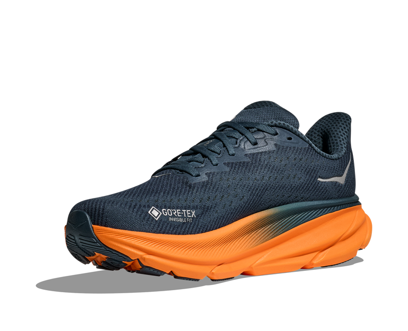 Hoka Clifton 9 GTX Mens in Stormy Skies/Orange Zest-2