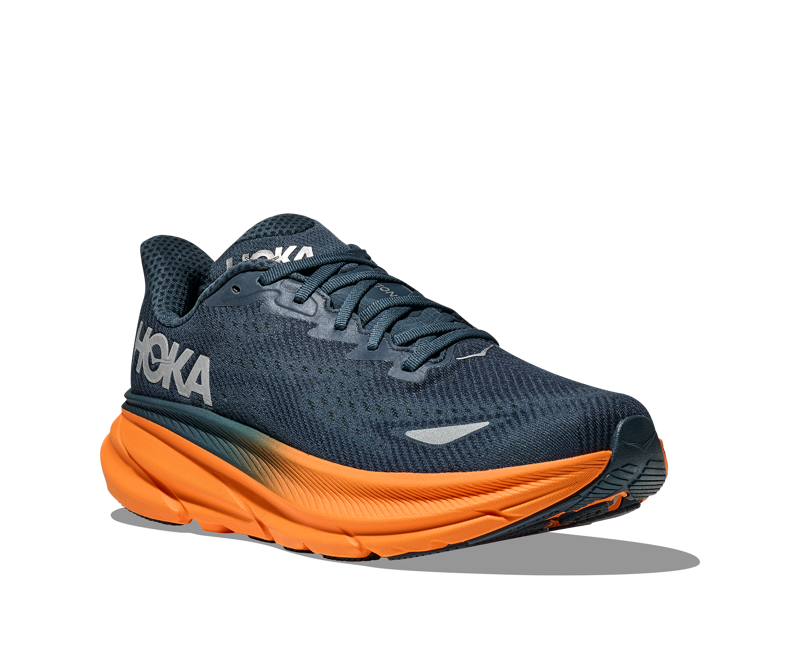 Hoka Clifton 9 GTX Mens in Stormy Skies/Orange Zest-4