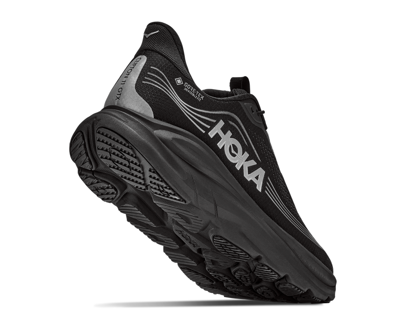 Hoka Clifton 11 GoreTex Wide Road Running Shoes Womens in Black/Black-2