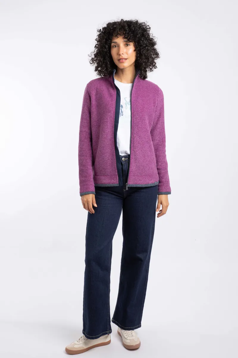 Weird Fish Ariana Eco Full Zip Grid Fleece Womens in Purple Wine-4