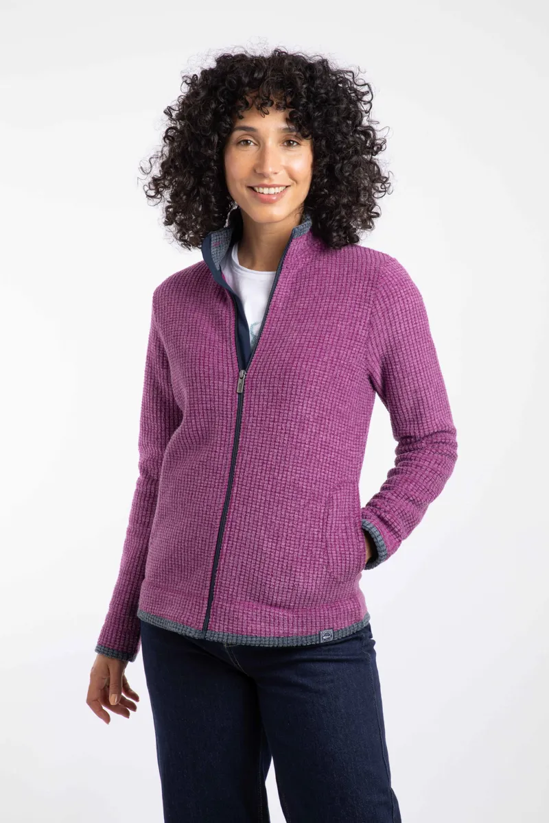 Weird Fish Ariana Eco Full Zip Grid Fleece Womens in Purple Wine-3