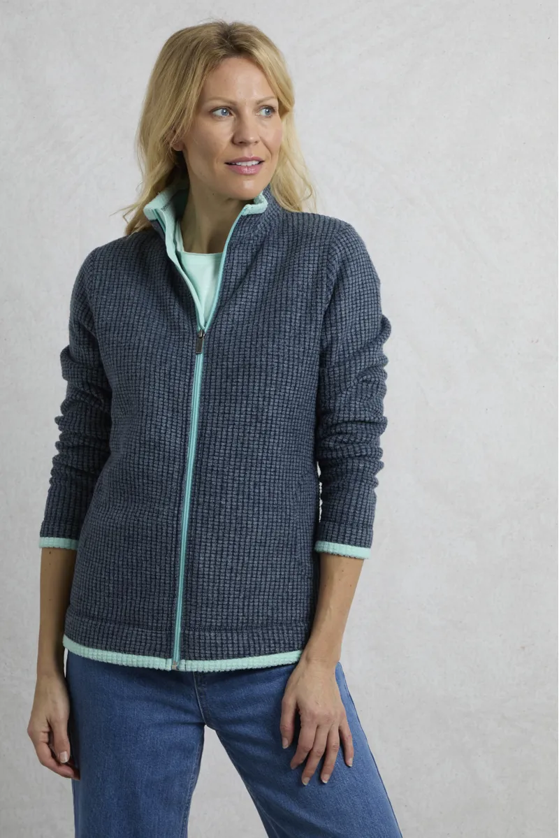 Weird Fish Ariana Eco Full Zip Grid Fleece Womens in Rich Navy-2
