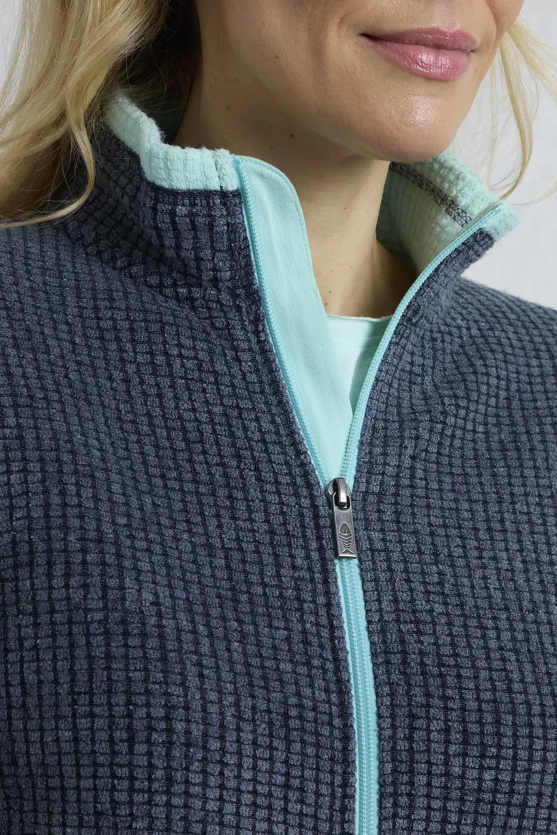 Weird Fish Ariana Eco Full Zip Grid Fleece Womens in Rich Navy-5