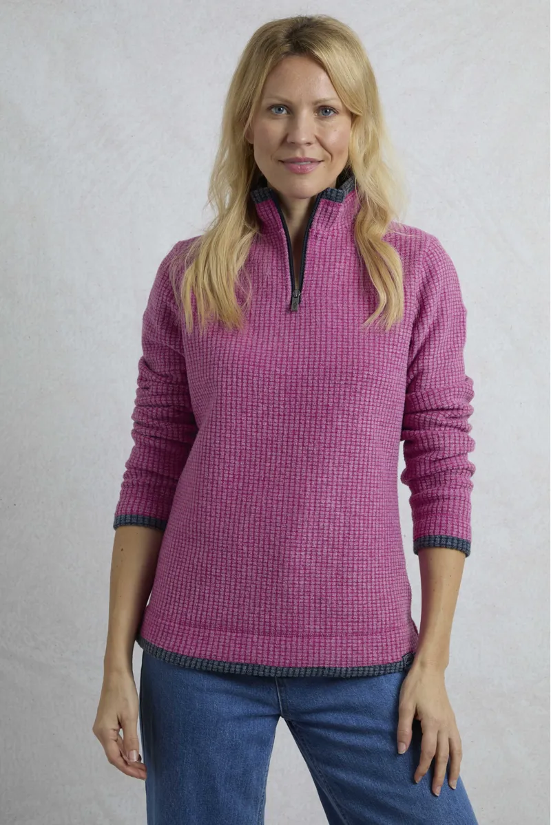 Weird Fish Beye Eco 1/4 Zip Grid Fleece Womens in Dark Raspberry-2