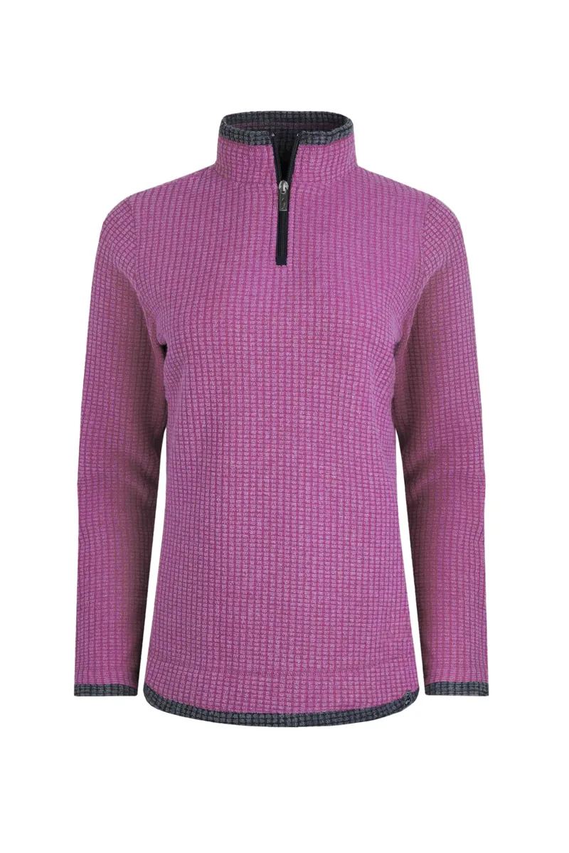 Weird Fish Beye Eco 1/4 Zip Grid Fleece Womens in Dark Raspberry