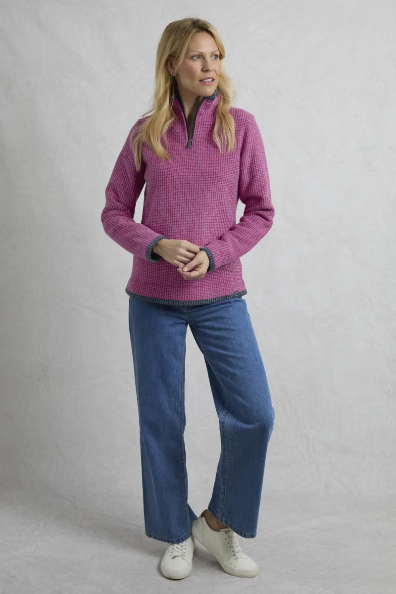 Weird Fish Beye Eco 1/4 Zip Grid Fleece Womens in Dark Raspberry-4