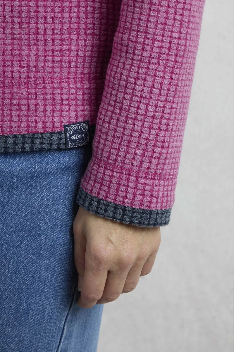 Weird Fish Beye Eco 1/4 Zip Grid Fleece Womens in Dark Raspberry-5