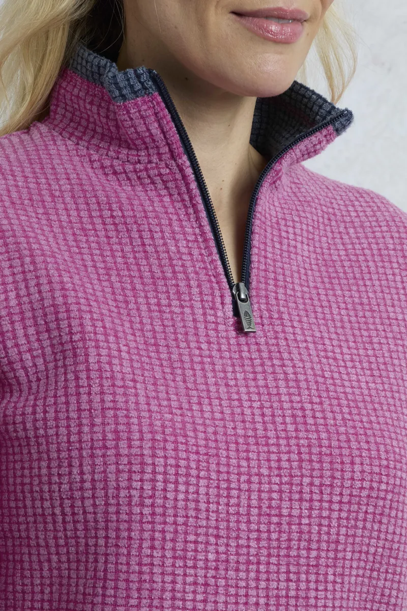 Weird Fish Beye Eco 1/4 Zip Grid Fleece Womens in Dark Raspberry-6