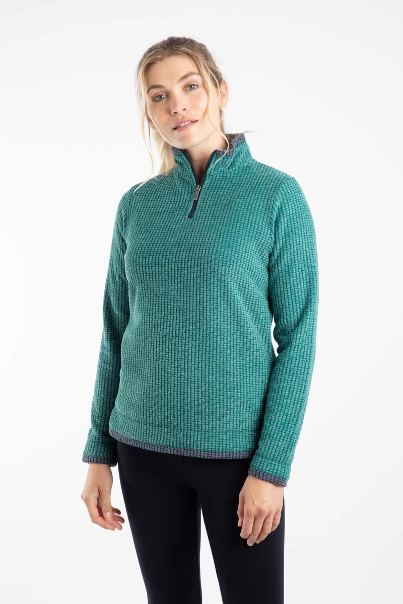 Weird Fish Beye Eco 1/4 Zip Grid Fleece Womens in Leaf Green-2