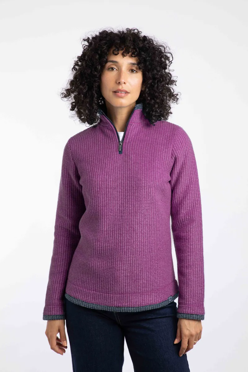 Weird Fish Beye Eco 1/4 Zip Grid Fleece Womens in Purple Wine-2