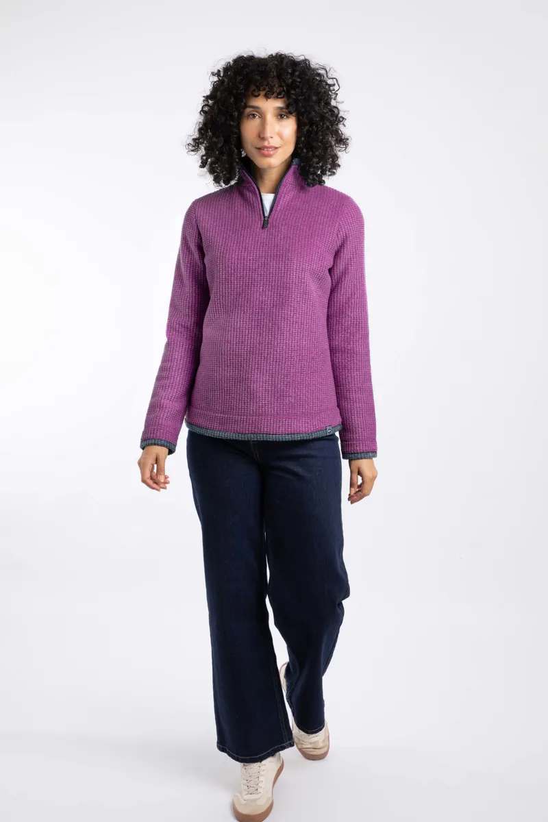 Weird Fish Beye Eco 1/4 Zip Grid Fleece Womens in Purple Wine-5