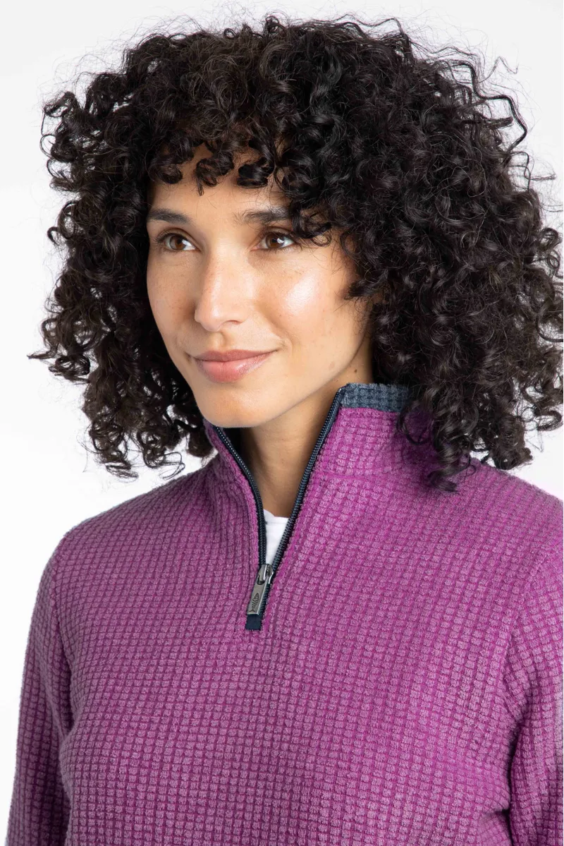 Weird Fish Beye Eco 1/4 Zip Grid Fleece Womens in Purple Wine-4