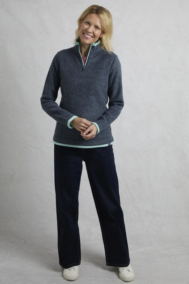 Weird Fish Beye Eco 1/4 Zip Grid Fleece Womens in Rich Navy-2