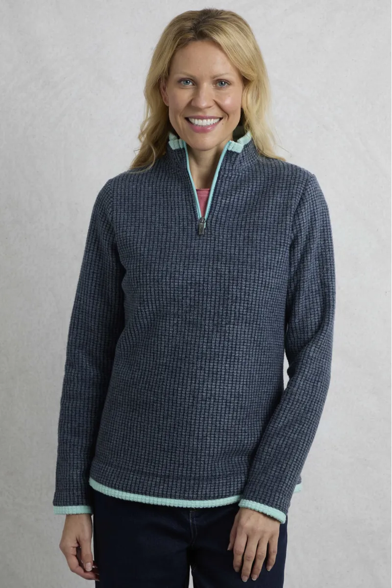 Weird Fish Beye Eco 1/4 Zip Grid Fleece Womens in Rich Navy-4