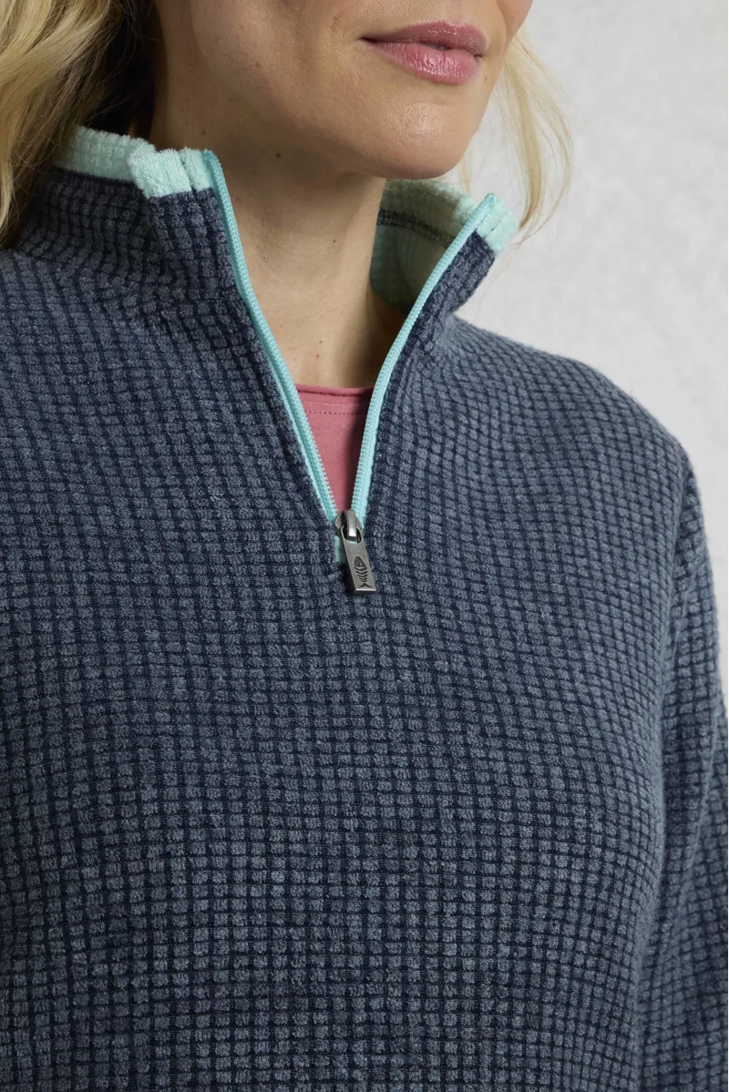 Weird Fish Beye Eco 1/4 Zip Grid Fleece Womens in Rich Navy-5