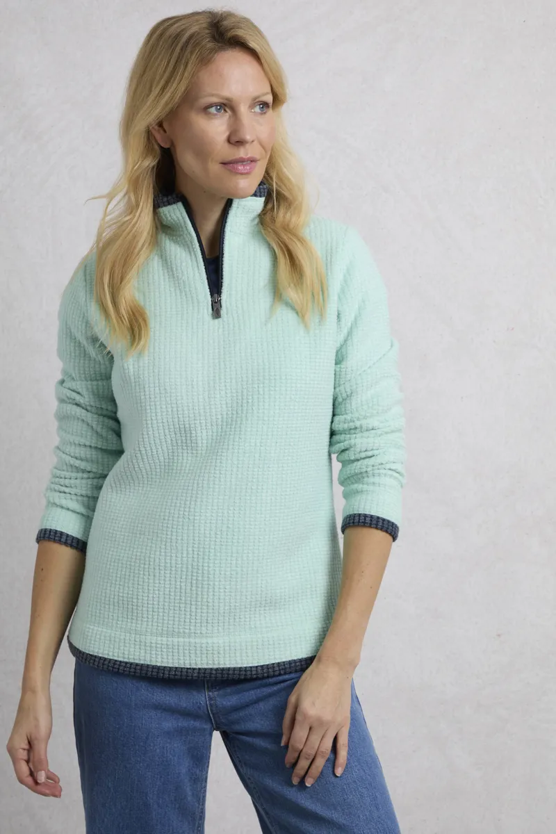 Weird Fish Beye Eco 1/4 Zip Grid Fleece Womens in Seaspray-2