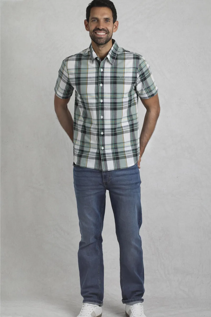 Weird Fish Judd Organic Short Sleeve Check Shirt Mens in Dusty White-2