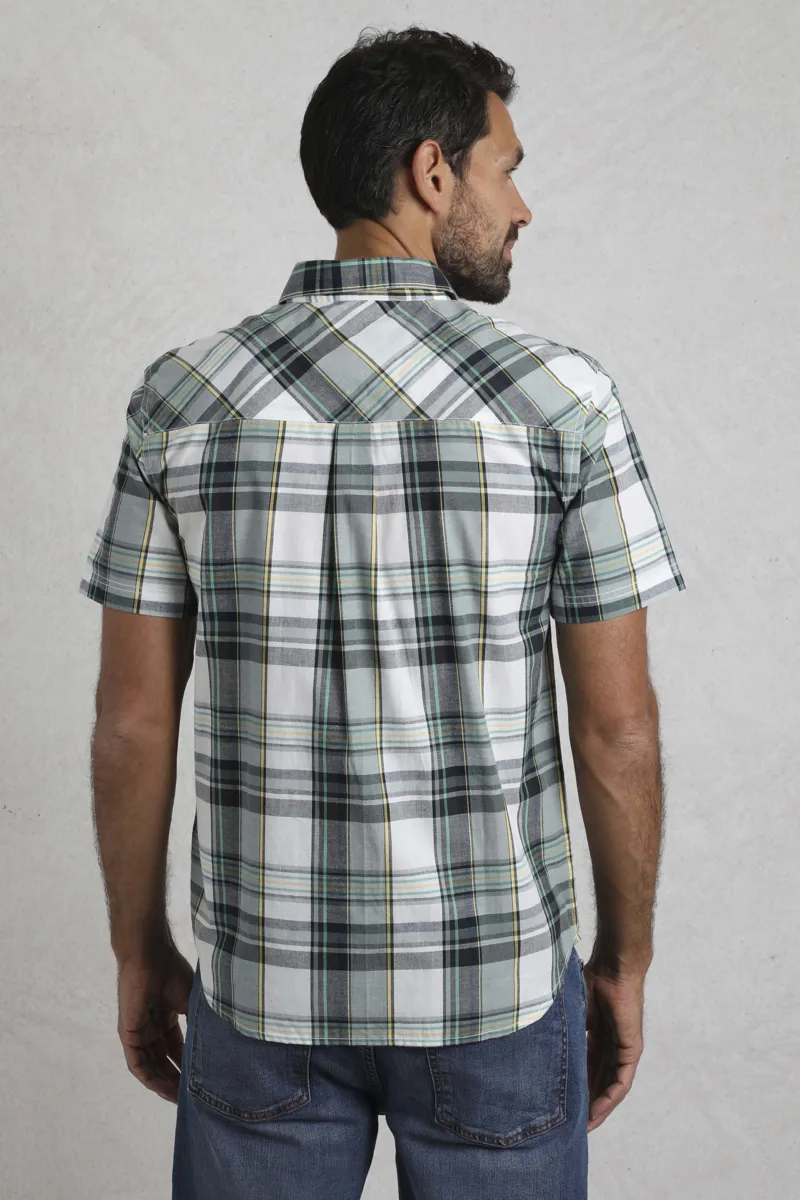 Weird Fish Judd Organic Short Sleeve Check Shirt Mens in Dusty White-3
