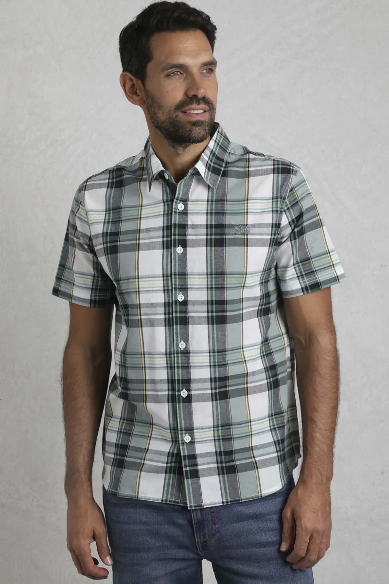 Weird Fish Judd Organic Short Sleeve Check Shirt Mens in Dusty White-4