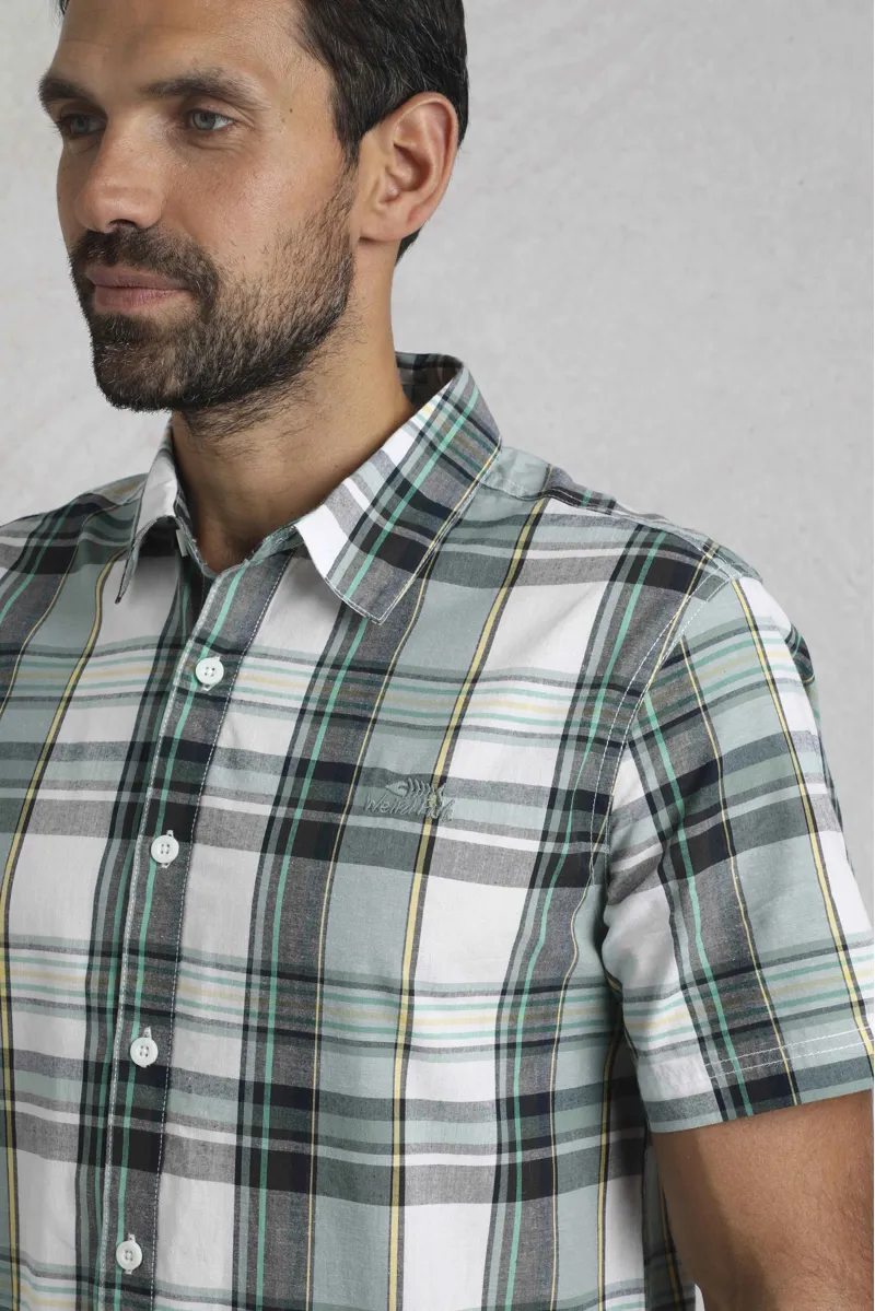 Weird Fish Judd Organic Short Sleeve Check Shirt Mens in Dusty White-5