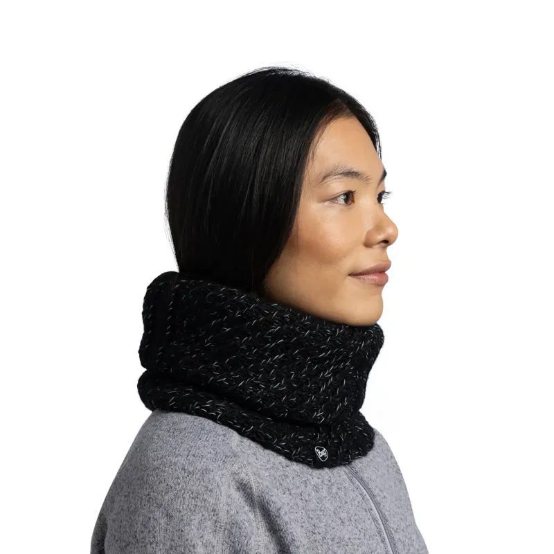 Buff Knitted and Fleece Neckwarmer in Akna Graphite-3